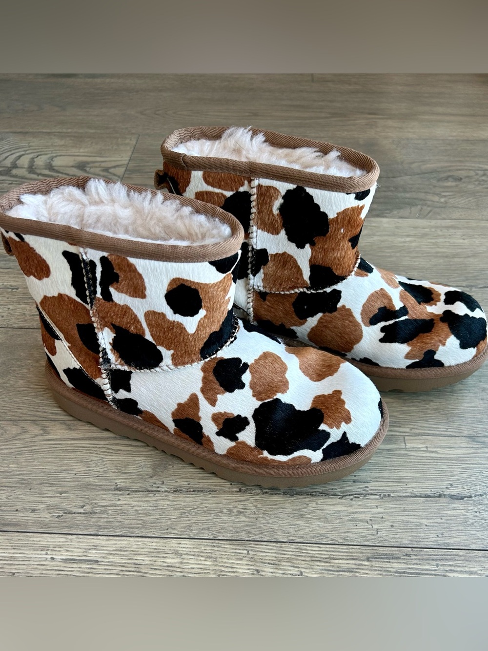 UGG Cow Print Fur Lined Boots - Brown/Black/White